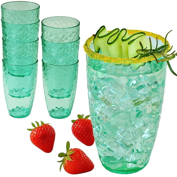 Kate Aspen Hammered Teal Plastic Drinking Glasses, Set of 8, 23 oz | Acrylic Tumblers | BPA-Free | Reusable | For Patio, Iced Tea, Smoothies