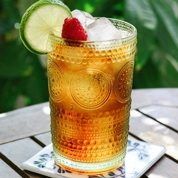 Kate Aspen Hobnail Beaded Floral Green Drinking Glasses Set of 6, (13 oz) Vintage Glassware Set Cocktail Glass Set, Juice Glass, Water Cups | Great Hostess Gift & Gift for New Home Owners