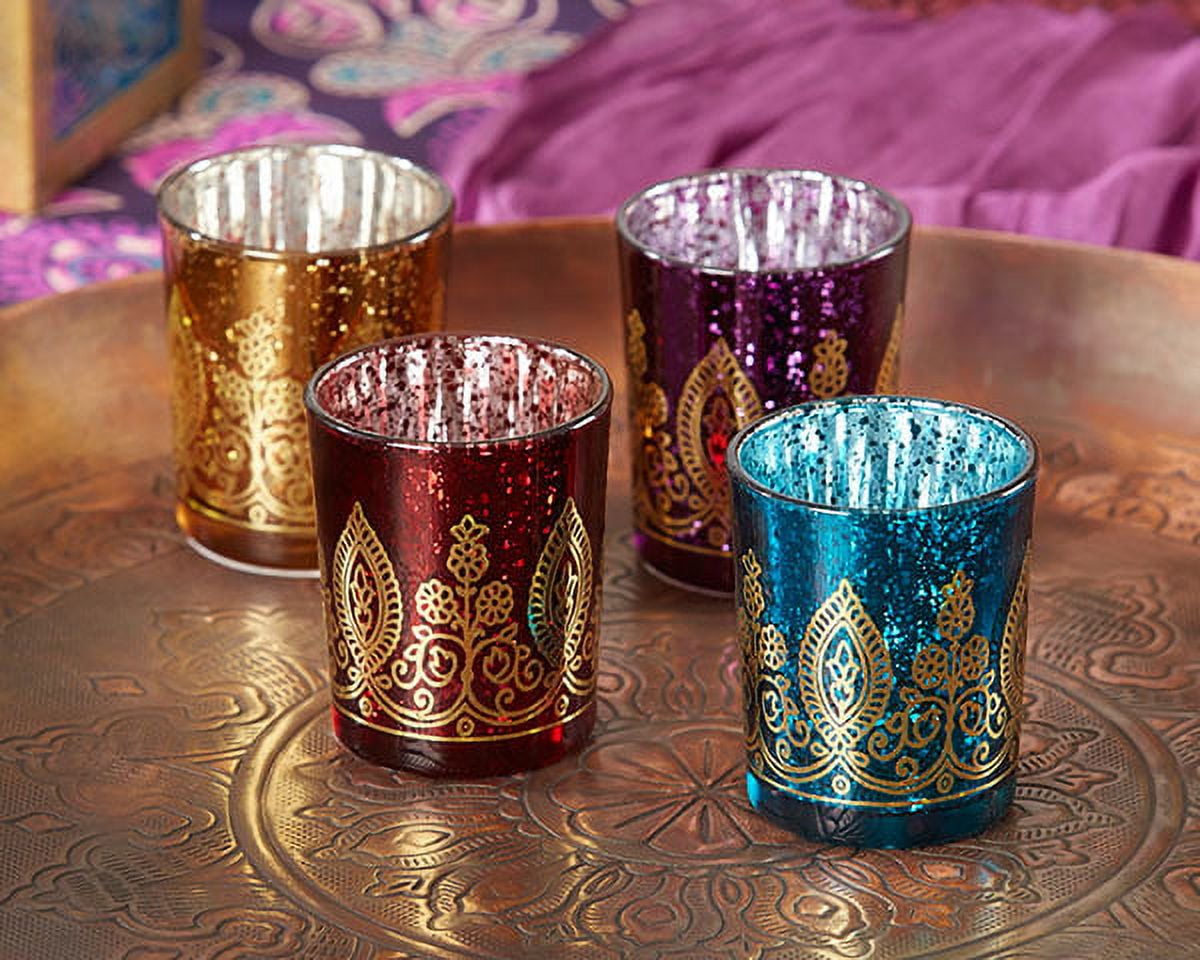 Kate Aspen Indian Jewel Henna Votives - Assorted Colors, Diwali, Perfect Indian Wedding Favor, Party Decor, Bachelorette or Bridal Shower Favor - 2 Sets of 4, 8 Pieces