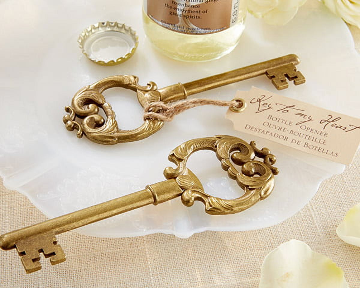 Kate Aspen Key to My Heart Antique Bottle Opener - Set of 6 - Perfect Wedding Favor or Guest Gifts for Bridal Showers, Baby Showers, Birthdays, Anniversaries or Other Celebrations