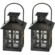 Kate Aspen Mini Decorative Lanterns - Set of 2 - Vintage Metal Lantern Candle Holders for Wedding Centerpiece, Home Decor and Party Favor (Black)