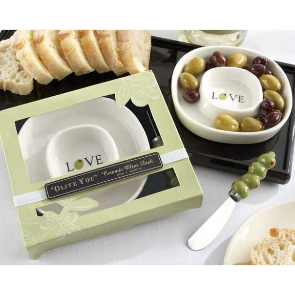 Kate Aspen Olive You Olive Tray & Spreader - Set of 6 - Guest Gift, Party Souvenir, Party Favor or Decorations for Weddings, Bridal Showers, Baby Showers & More