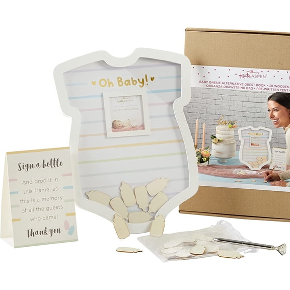 Kate Aspen Onesie Shaped Baby Shower Guest Book Shadow Box & Nursery Decoration Sonogram Picture Frame Alternative Guestbook (22130NA)