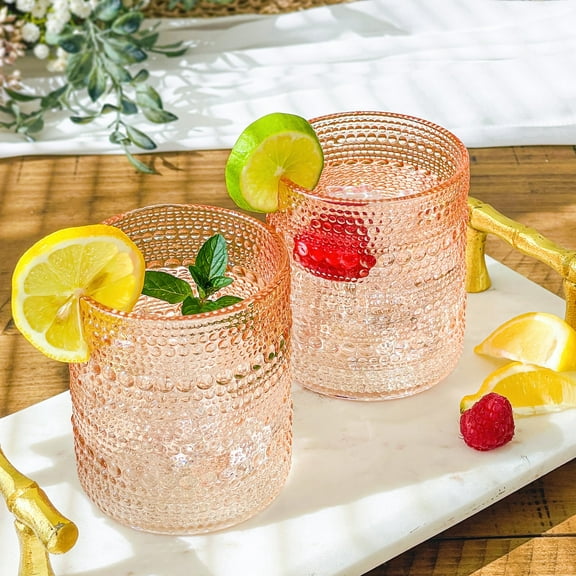 Kate Aspen Rose Gold Hobnail Beaded Drinking Glasses Set of 24, (10 oz) Vintage Glassware Set Cocktail Glass Set, Juice Glass, Water Cups | Makes A Great Hostess Gift or Gift for New Home Owners