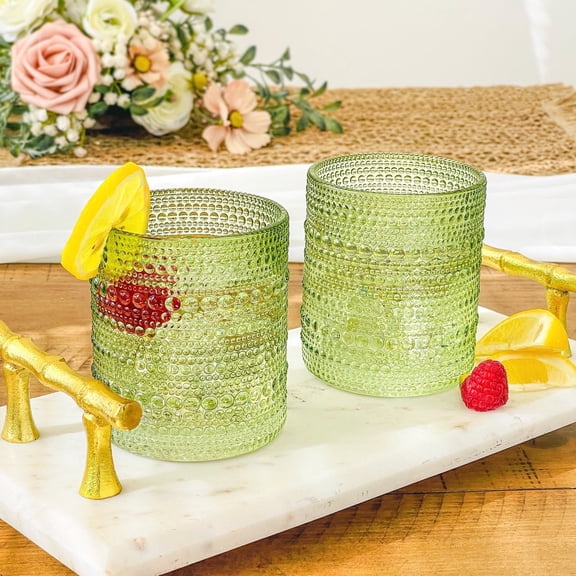 Kate Aspen Sage Green Hobnail Beaded Drinking Glasses Set of 6-10 oz Vintage Glassware Set Cocktail Glass Set, Juice Glass, Water Cups | Makes A Great Hostess Gift or Gift for New Home Owners