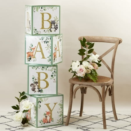 Kate Aspen Cottage Woodland Baby Shower Paper Baby Boxes with Letters, Set of 4