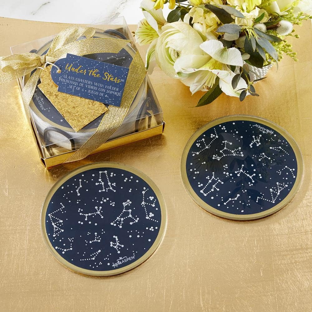Under the Stars Navy and Gold Glass Coaster Set