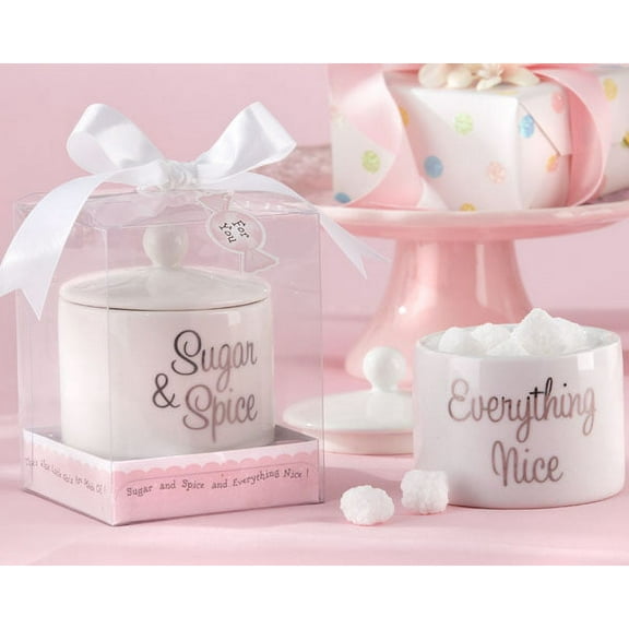 Kate Aspen Sugar, Spice and Everything Nice Ceramic Sugar Bowl - Set of 6 - Hostess Gift, Guest Gift, Party Souvenir, Party Favor or Decorations for Baby Showers & More