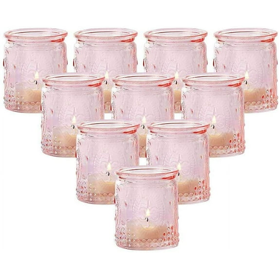 Kate Aspen Tea Light Holder - 24PCS - Vintage Glass Tealight Candle Holders, Perfect Wedding Favor, Bachelorette Favor or Bridal Shower Favor - Pink
