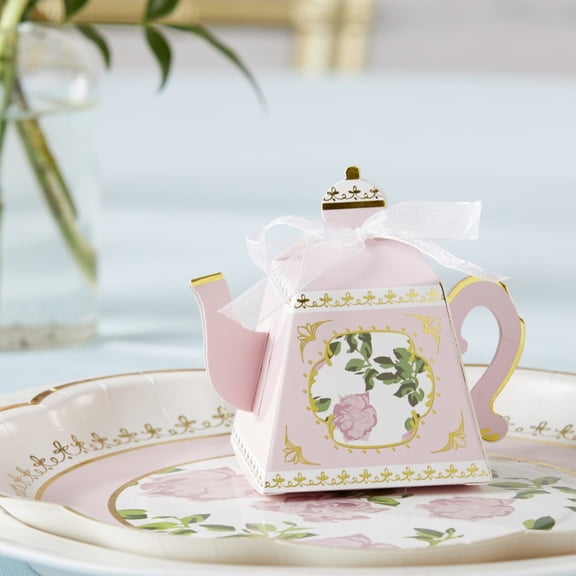 Kate Aspen, Tea Time Whimsy Collection, Teapot Tea Party Favor Box (Set of 24), One Size, Pink & Gold Foil