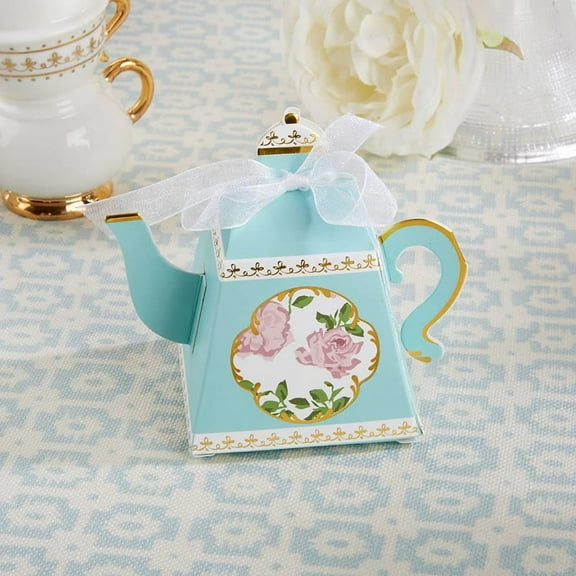 Kate Aspen Teapot Tea Party Favor Box, 48 Pcs Candy Boxes Creative Paper Gift Boxes, Tea Time Whimsy Collection, Wedding Favor, Perfect Wedding, Bachelorette Favor (Blue)