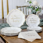 Kate Aspen The Adventure Begins 72 Piece Classic & Elegant Paper Party Tableware Set (24 Guests), Party Supplies, Wedding Decor for Bridal Showers, Engagements and Receptions