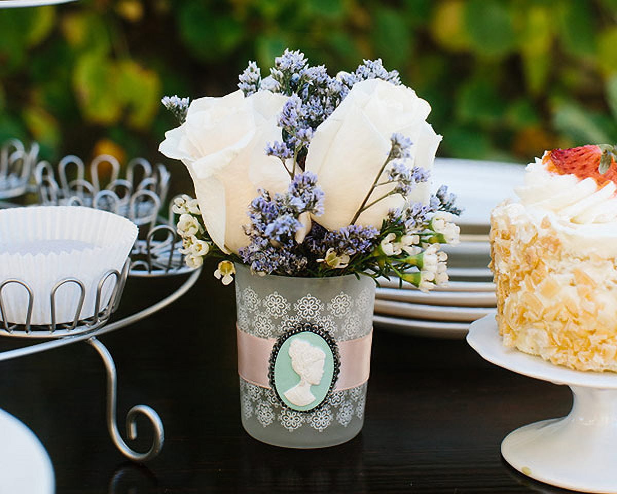 Kate Aspen Vintage Cameo Frosted Glass Tea Light Holder (6 Set of 4) - Guest Gift, Party Favor or Decorations for Weddings, Bridal Showers, Baby Showers & More