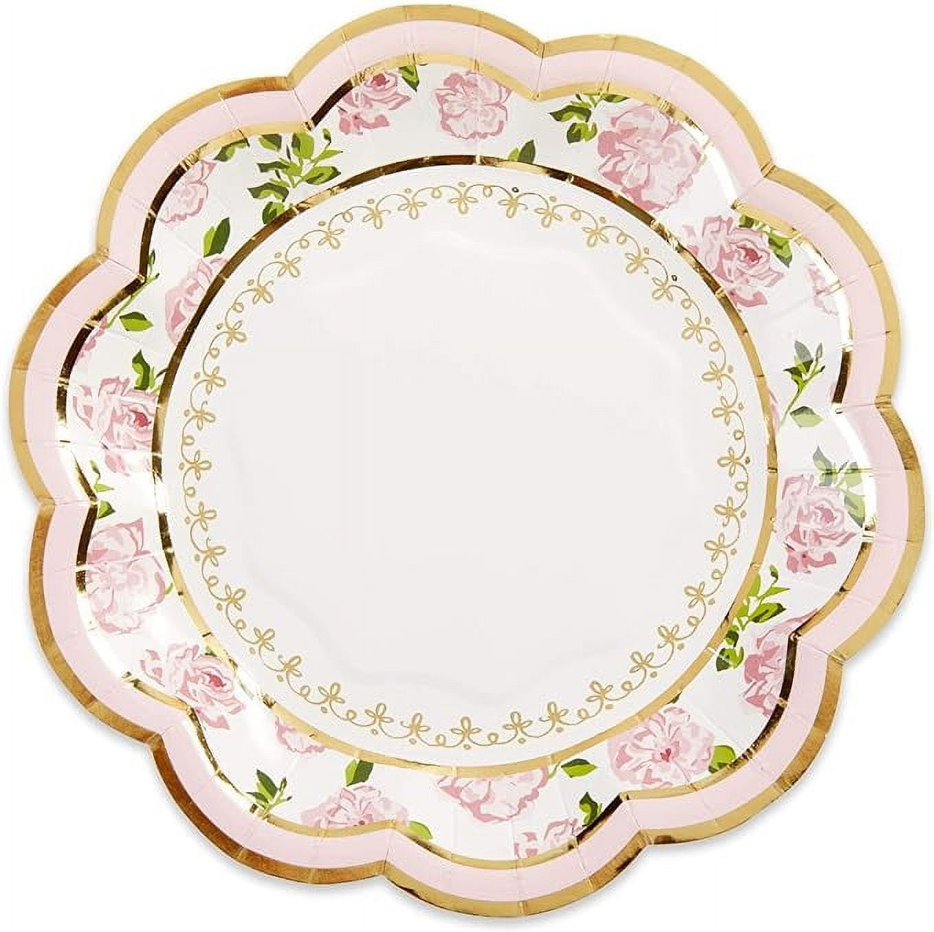 Kate Aspen Vintage Floral Tea Party 7 inch Pink (Set of 16) Premium Decorative Paper Plates - Perfect for Weddings, Bridal Brunches, Bridal Showers, Baby Showers