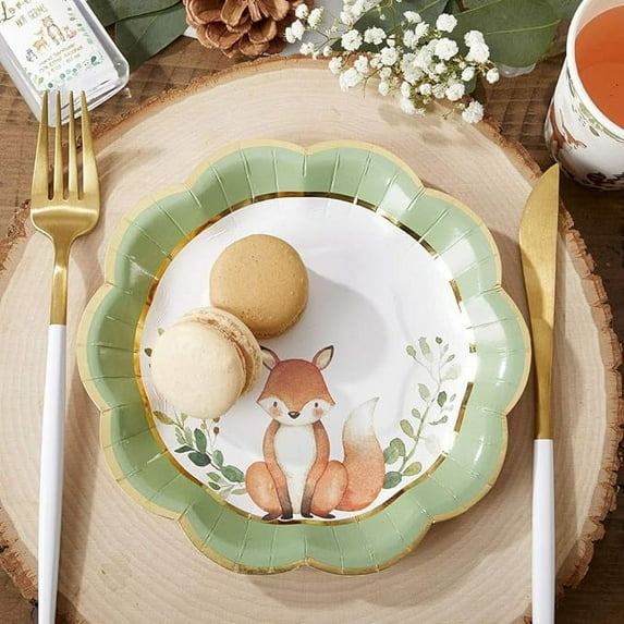 Kate Aspen Woodland Baby Shower Decorations - 7 in. Premium Decorative Paper Plates (350 GSM weight -Set of 16) | Party Supplies