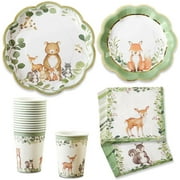 Kate Aspen Woodland Baby Shower Decorations - 78-Piece Baby Shower Plates and Napkins Set with Cups for 16 Guests - Gender Reveal Decorations Forest Animal Theme Party Supplies and Table Decor