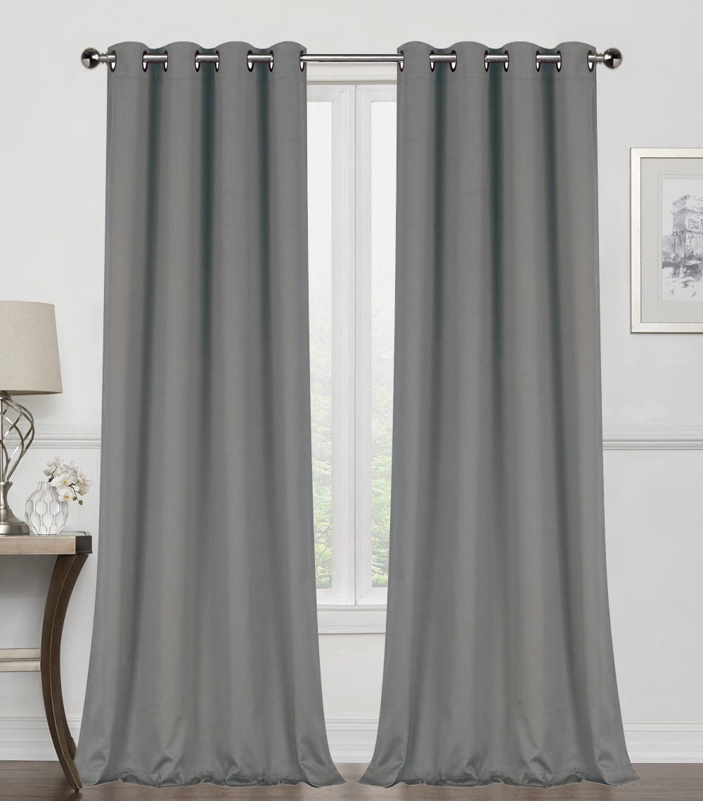Kate Aurora 2 Pack 100% Blackout Thermal Energy Saving Grommet Top Curtain Panels - Charcoal, 63 in. Long
