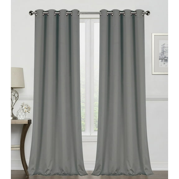 Kate Aurora 2 Pack 100% Blackout Thermal Energy Saving Grommet Top Curtain Panels - Charcoal, 95 in. Long