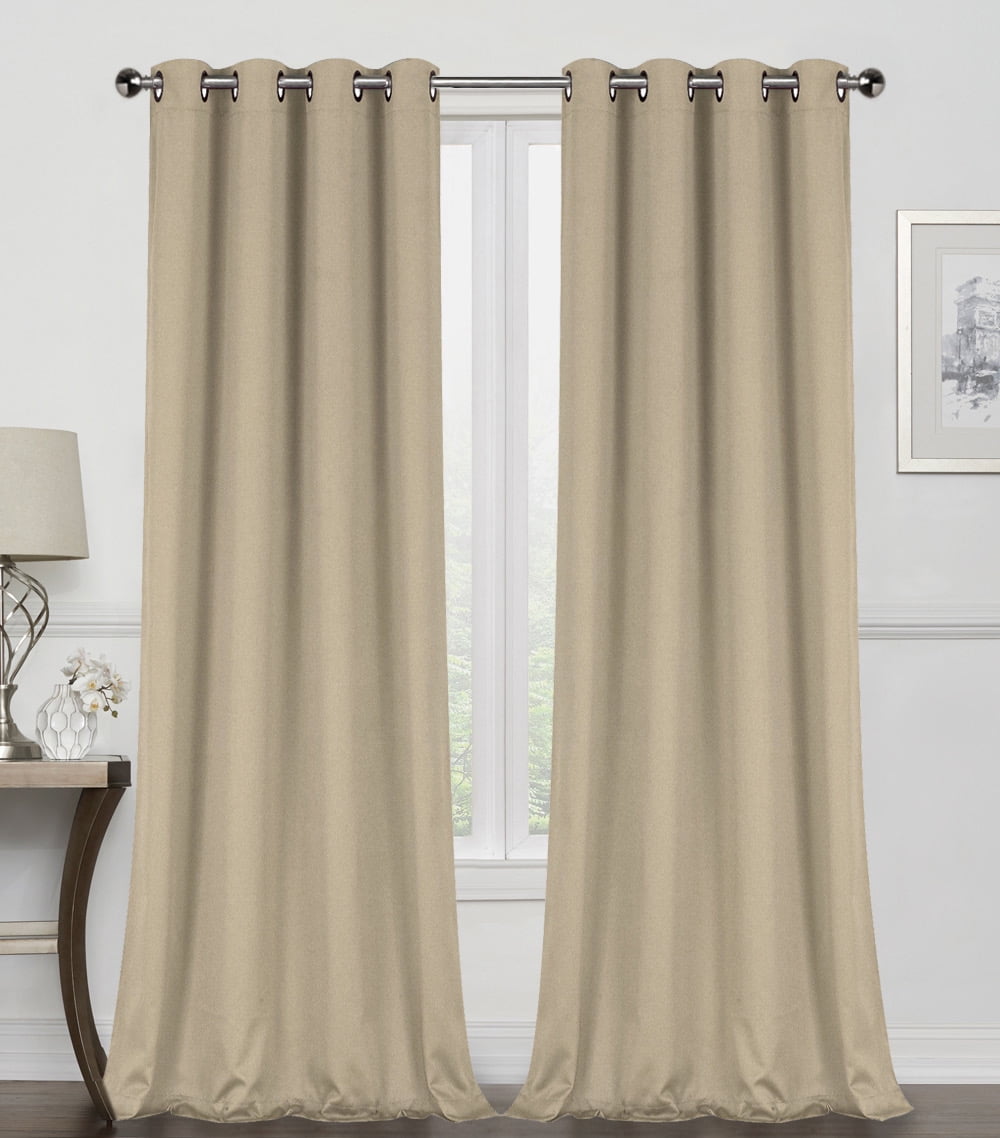Kate Aurora 2 Pack 100% Blackout Thermal Energy Saving Grommet Top Curtain Panels - Linen, 84 in. Long