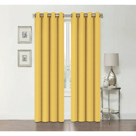 Kate Aurora 2 Pack 100% Blackout Thermal Energy Saving Grommet Top Curtain Panels - Yellow, 45 in. Long