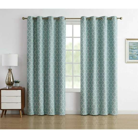 Kate Aurora 2 Pack 100% Max Blackout Thermal Trellis Grommet Top Curtains - Assorted Colors & Sizes