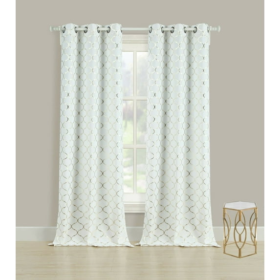 Kate Aurora 2 Pack Cotton Blend Shabby Metallic Quatrefoil Lattice Ultra Luxurious Grommet Top Window Curtain Panels - 38 in. W x 63 in. L, Gold