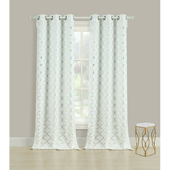 Kate Aurora 2 Pack Cotton Blend Shabby Metallic Quatrefoil Lattice Ultra Luxurious Grommet Top Window Curtain Panels - 38 in. W x 63 in. L, Gold