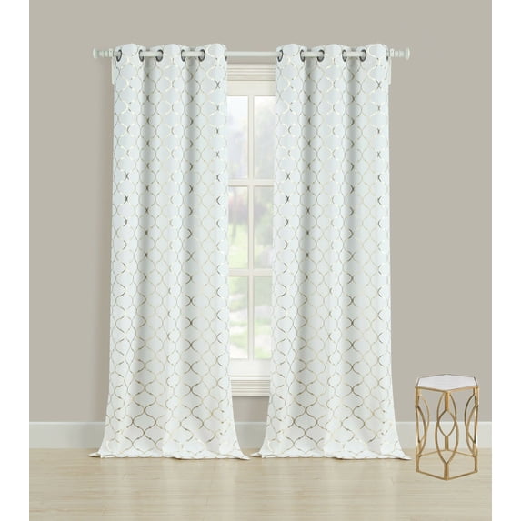 Kate Aurora 2 Pack Cotton Blend Shabby Metallic Quatrefoil Lattice Ultra Luxurious Grommet Top Window Curtain Panels - 38 in. W x 84 in. L, Gold