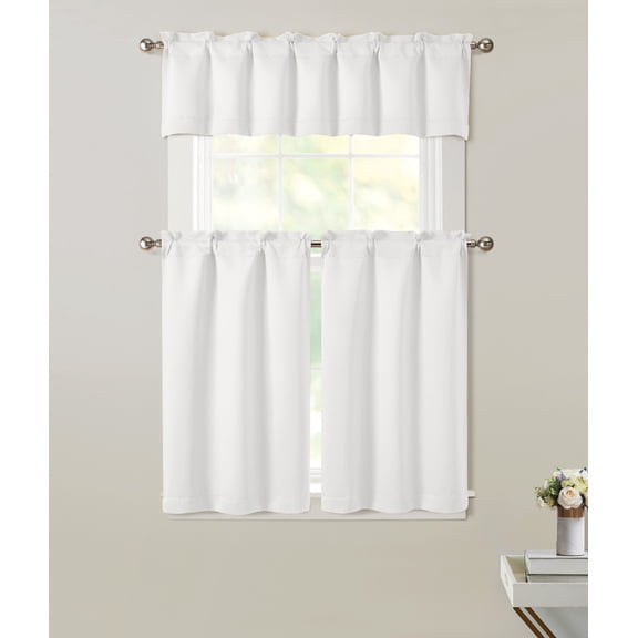 Kate Aurora 3 Piece Room Darkening Rod Pocket Cafe Kitchen Curtain Tier & Valance Set