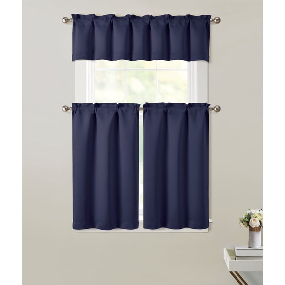 Kate Aurora 3 Piece Room Darkening Rod Pocket Cafe Kitchen Curtain Tier & Valance Set