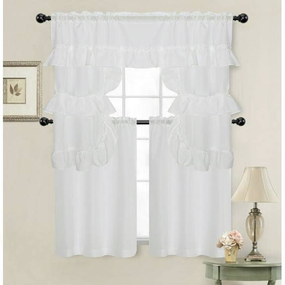 Kate Aurora 56” x 36 Solid Country Farmhouse Kitchen Cafe Curtains & Valance Set