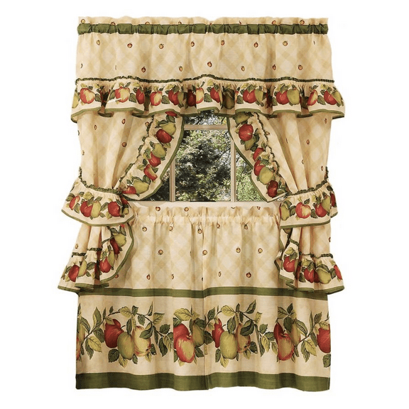 Kate Aurora Apple Orchard Kitchen Swag Tier Curtains, 28 x 24 (5 Panels)