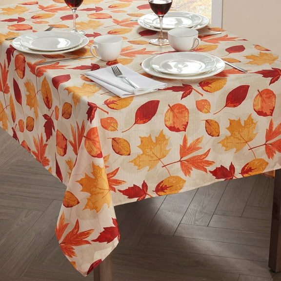 Kate Aurora Autumn Fall Harvest Scattered Leaves Fabric Tablecloth - Assorted Sizes