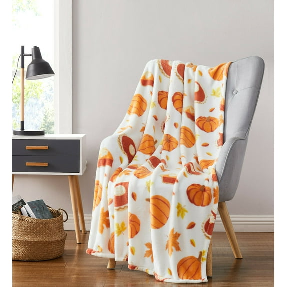 Kate Aurora Autumn Harvest Leaves & Pumpkin Pies Ultra Soft & Plush Throw Blankets