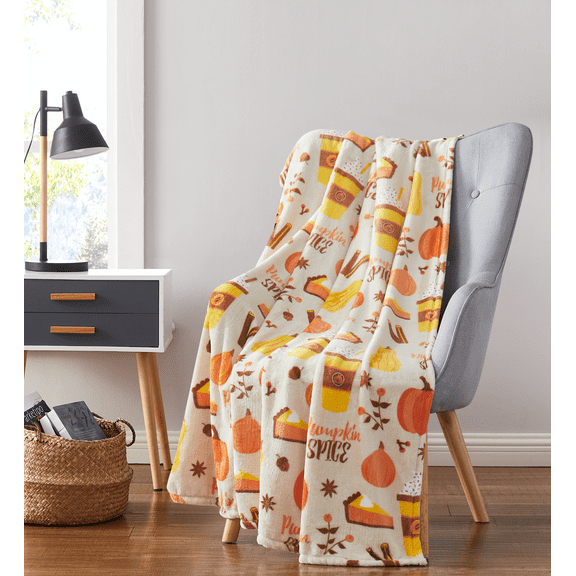 Kate Aurora Autumn Harvest Pumpkin Spice Lattes Ultra Soft & Plush Throw Blankets