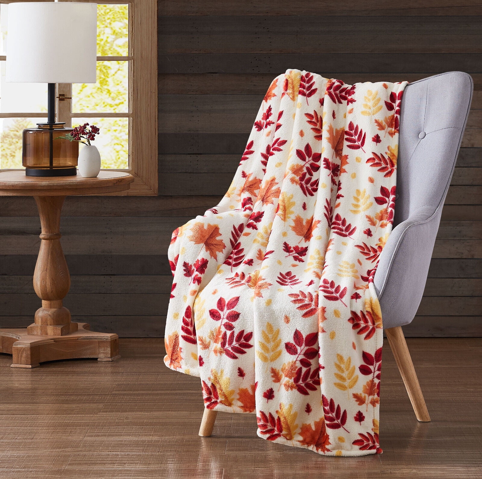 Kate Aurora Autumn Accents Oversized Fall Harvest Hickory Leaves Ultra Comfort Accent Plush Throw Blanket - 50 In. X 70 In.