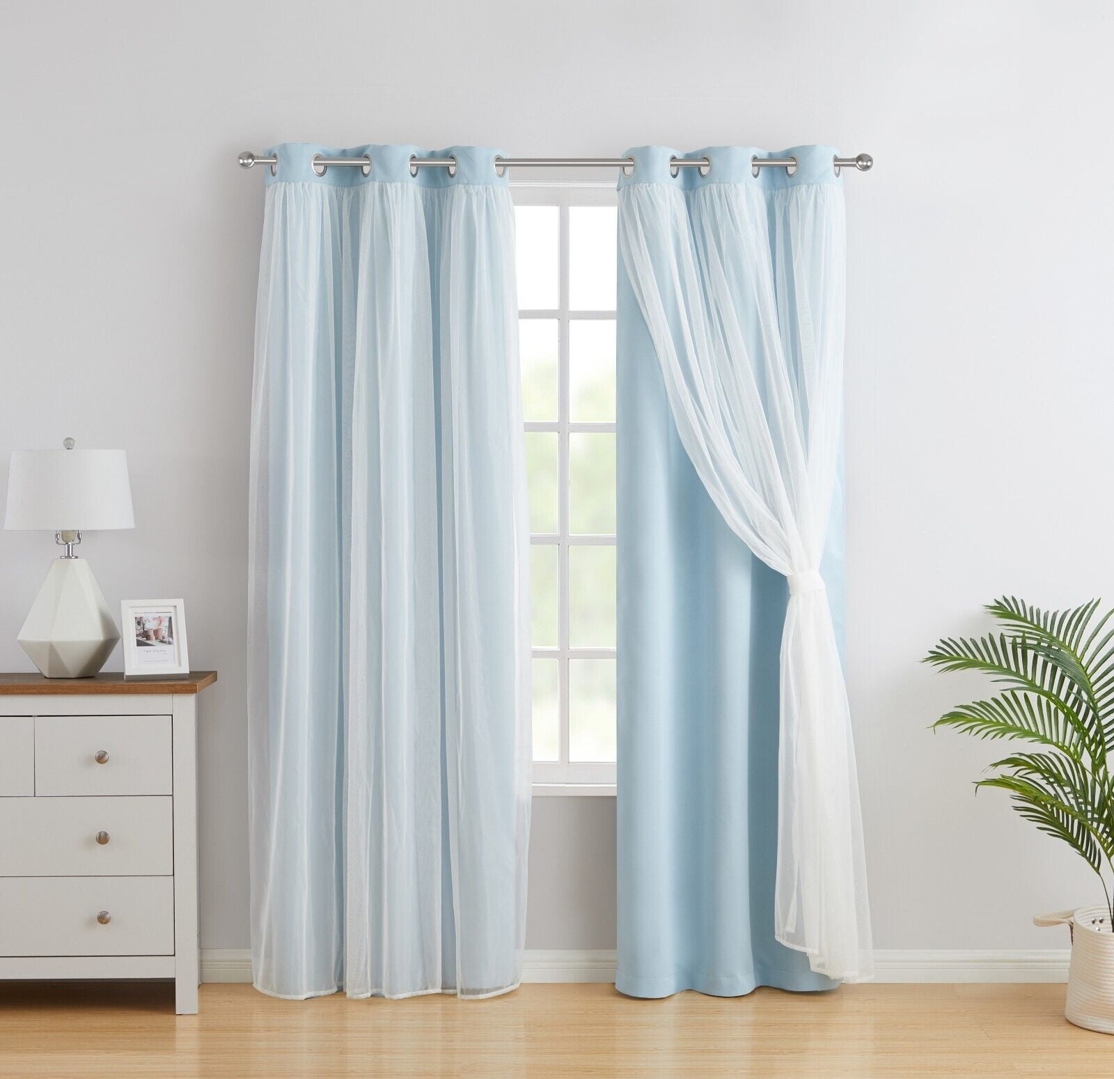 Kate Aurora Basic Elegance 2 Pack Double Layered Hotel Chic Sheer Light Defusing Curtains - 84 in. Long, Aqua
