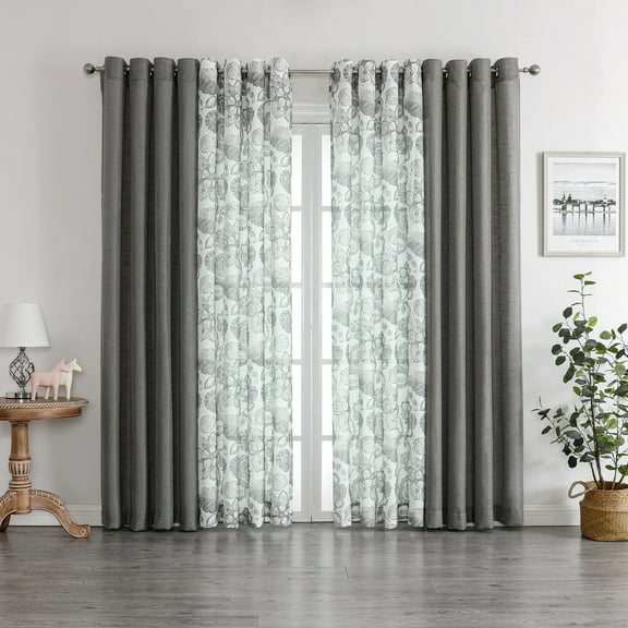 Kate Aurora Biscayne Bay 4 Piece Floral Sheer Grommet Top Curtains - Assorted Colors