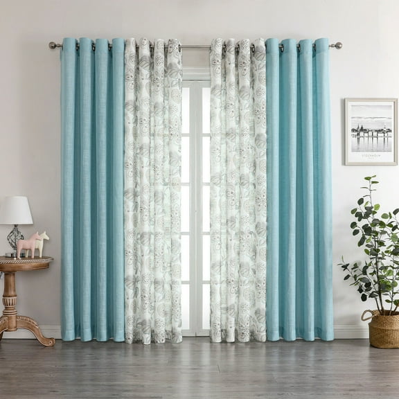 Kate Aurora Biscayne Bay 4 Piece Floral Sheer Grommet Top Curtains - Assorted Colors