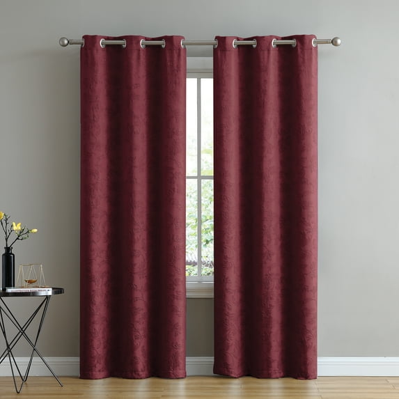 Kate Aurora Chic Living 2 Pack Floral Leaves Embossed Room Darkening Grommet Top Curtain Panels - Assorted Colors, 84 in. Long
