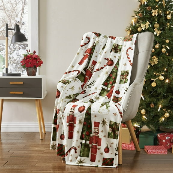 Kate Aurora Christmas Candy Canes & Nutcrckers Ultra Soft & Plush Throw Blanket