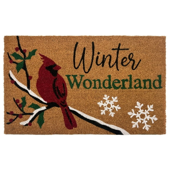 Kate Aurora Christmas Winter Wonderland Cardinal & Snowflakes Bristled Outdoor Welcome Mat - 18"x30"