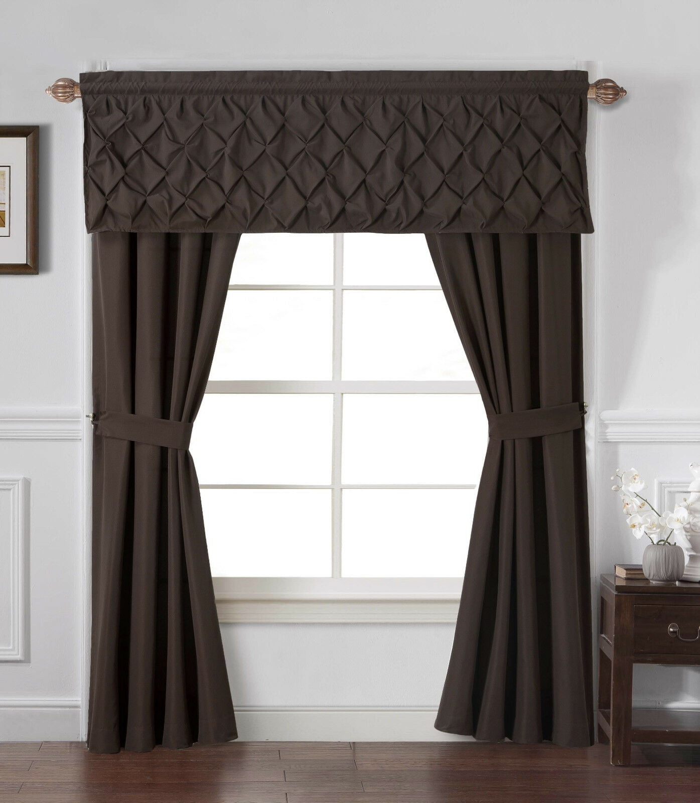 Kate Aurora 5 Piece Ruffled Window Curtain Set with Attached Panels ...