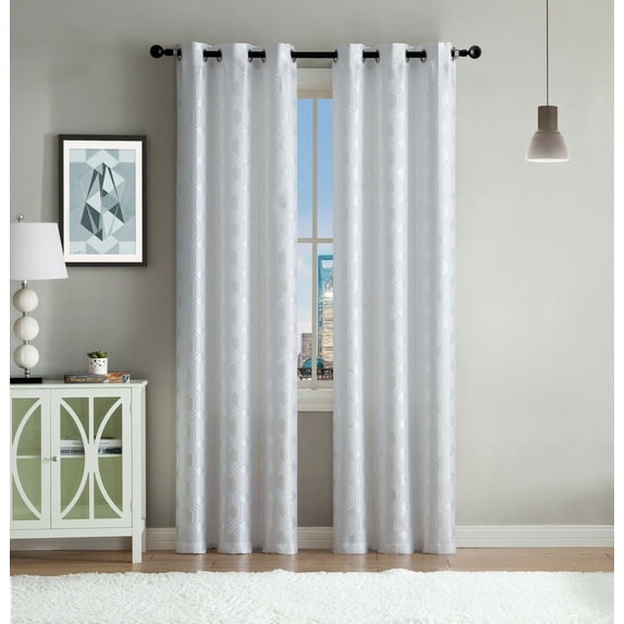 Kate Aurora Contemporary Living 2 Pack Semi Sheer Geometric Grommet Top Curtain Panels - Assorted Colors, 84 in. Long