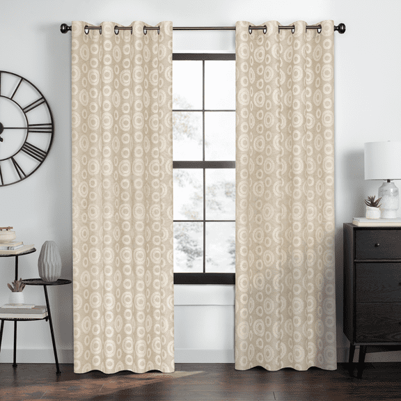 Kate Aurora Contemporary Woven Jacquard Modular Circles Grommet Top Window Curtain Panel - Assorted Colors & Sizes