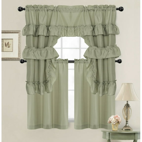 Kate Aurora Country Farmhouse Living Solid Colored Café Kitchen Curtain Tier & Swag Valance Set - Assorted Colors