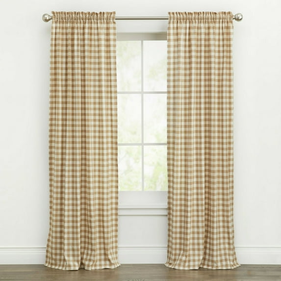 Kate Aurora Country Farmhouse Rod Pocket Buffalo Plaid Check Gingham Window Curtains - Assorted Colors & Sizes