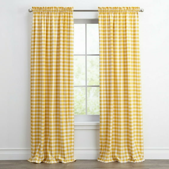 Kate Aurora Country Farmhouse Rod Pocket Buffalo Plaid Check Gingham Window Curtains - Assorted Colors & Sizes