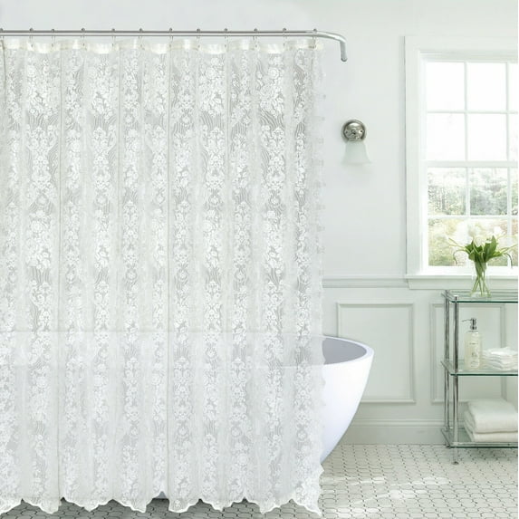 Kate Aurora Country Farmhouse Shabby Chic Floral Lace Shower Curtain - Assorted Colors