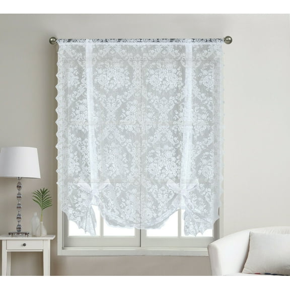 Kate Aurora Country Farmhouse Shabby Farmhouse Floral Lace Tie Up Curtain Shade - Assorted Colors